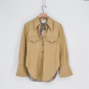 NEW Nanushka Elpi Vegan Leather Quilt Shirt Point Collar Western in Wax Yellow S